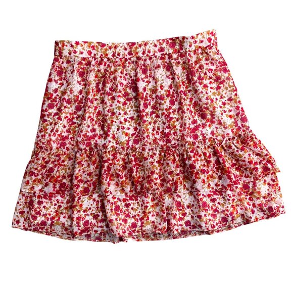 2/$18 SALE! ‎ J Crew Tiered Midi Skirt Women M Floral Ruffle Cottagecore Pull On - Picture 1 of 6